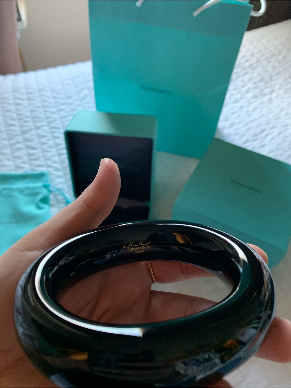 Tiffany & Co. Black Bangle - design by Elsa Peretti & Robin's-Egg Blue Gift Set